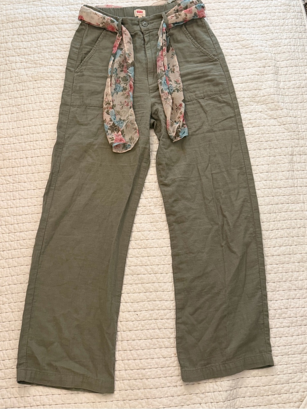Levi's Olive Green Cargo Pants with Floral Tie Belt